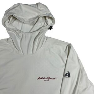 Eddie Bauer First Ascent FreeShade Sun Hoodie Mens S White Fly Fishing Flag Logo